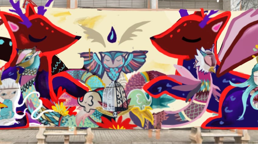 Mural amb dibuixos d'animals