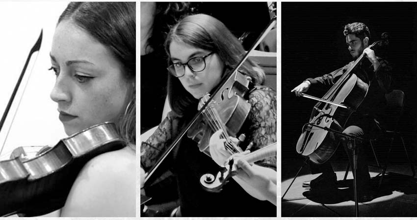 Sara Lluch Carda, violí. María Moragón Sánchez, viola. Ignacio Baeza García, violoncel