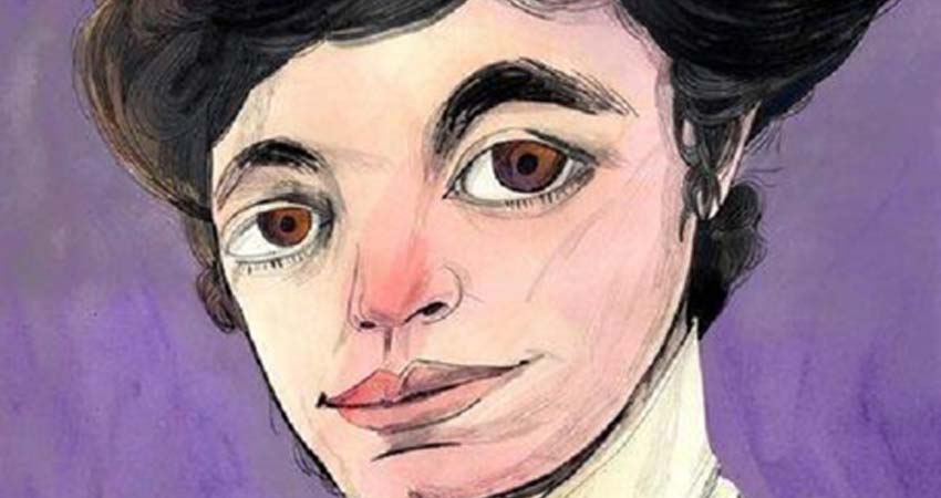 Poster detail. Caricature of Maria Lejarraga