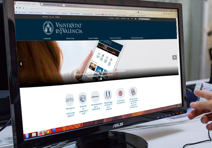 Portada del web principal de la Universitat en pantalla de PC