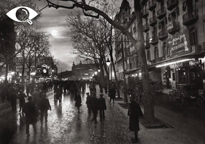 Adolfo ZERKOWITZ: Rambla de Canaletas al anochecer. Cine Capitol. Barcelona, 1928. Archivo Adolfo Zerkowitz.