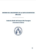 Imatge de la coberta i enllaç a l'Informe seguiment 2025 de la carta de serveis de la Unitat de campus de Tarongers