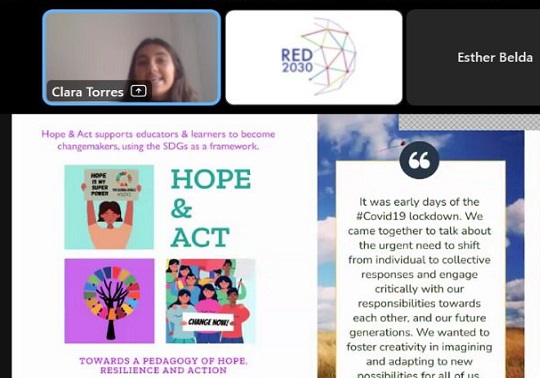 Captura de pantalla durant la sessió online en la intervenció de Clara Torres.