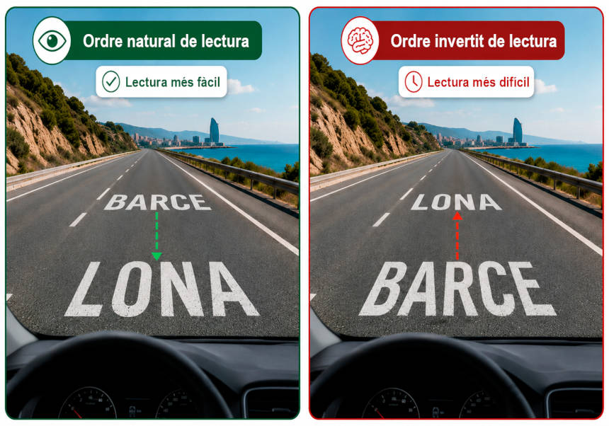 Gràfic sobre l'ordre de lectura de destinacions en carretera.