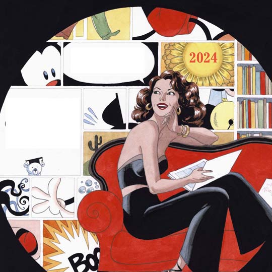 Dibujo de una mujer sentada leyendo