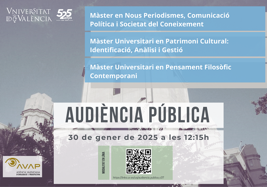 Audiència pública el dia 30 de gener per l'acreditació del Màster Patrimoni Cultural: identificació, anàlisi i gestió