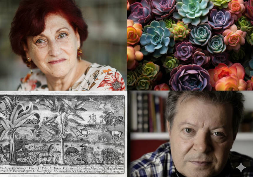 D'esquerra a dreta i de dalt a baix: Isabel Barceló; detall de jardí vertical; José Quer, 1695-1764. Flora española, ó Historia de las plantas, que se crian en España; Agustí Olmos Pascual.