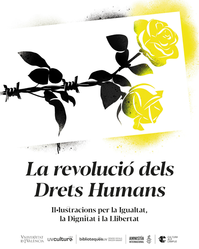Illustration of two roses with stems featuring barbed wire thorns