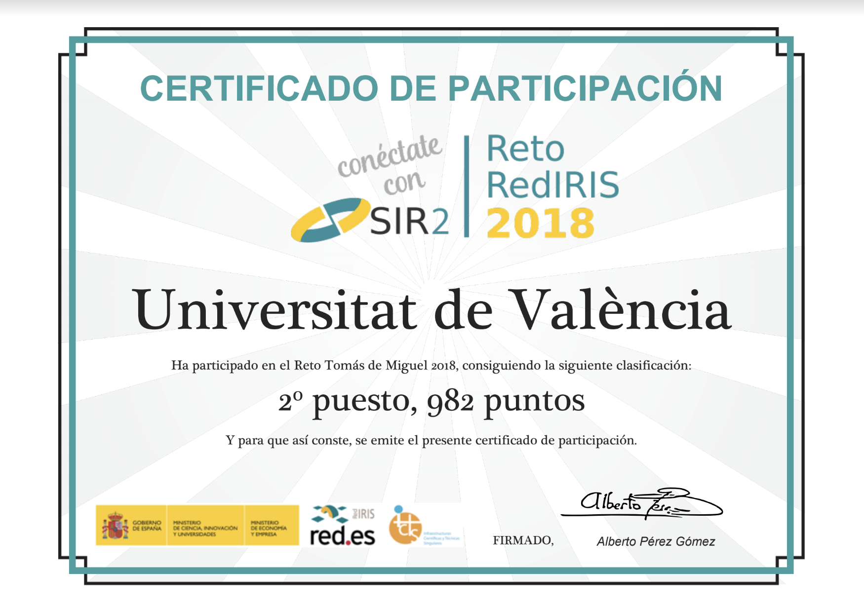 DIPLOMA ACREDITATIVO 2 PREMIO PARA LA UV