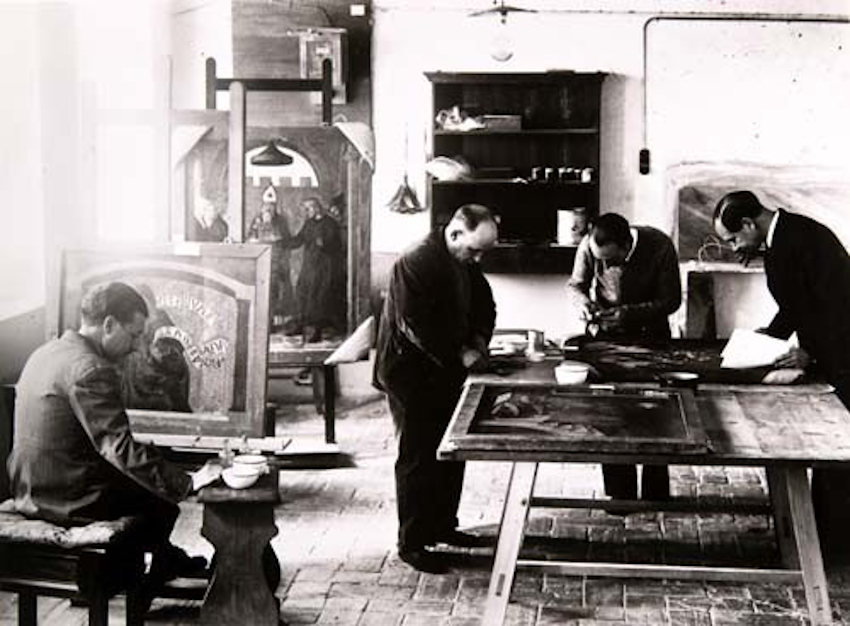 Taller de restauració de la Junta Central del Tresor Artístic a València, 1937. Biblioteca Nacional d’Espanya