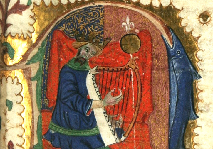 James I as David the musician in the book of privileges of Alzira.