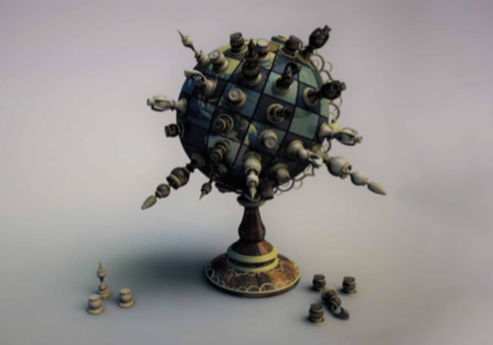 Dibuix d'un globus terraqui representat com un tauler d'escacs.