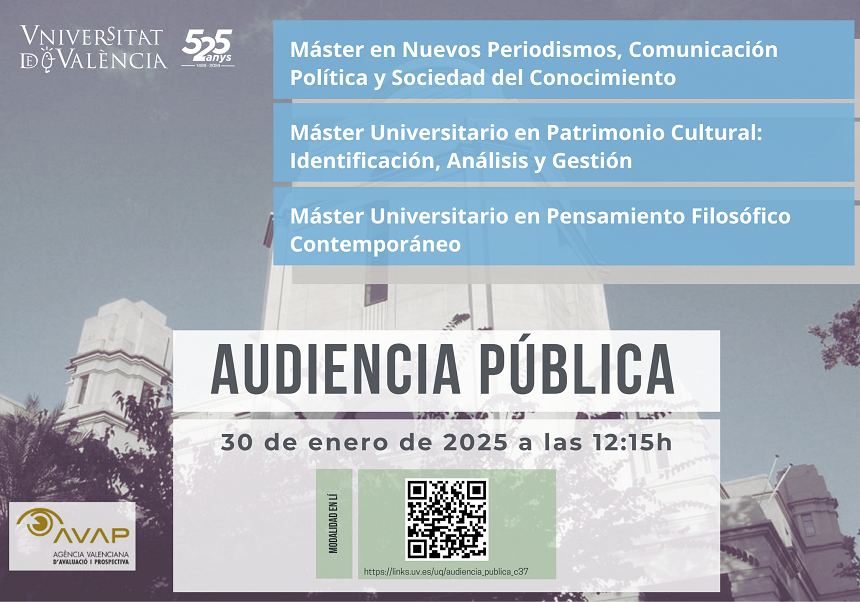 Audiencia pública el día 30 de enero del Máster Universitario en Patrimonio cultural: identificación, análisis y gestión