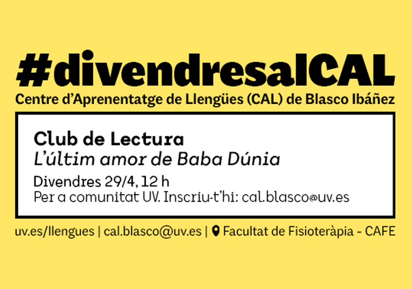 Nova sessió del Club de Lectura del CAL de Blasco Ibáñez a l'abril [29/4, 12 h]