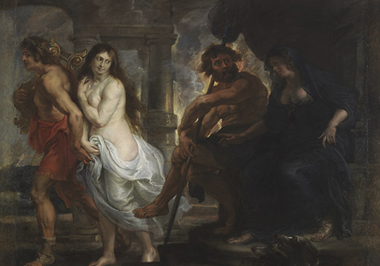 Orpheus leads Eurydice out of Hades