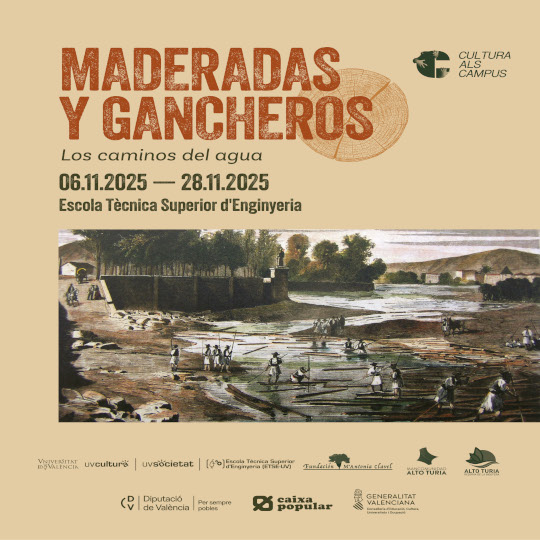 Imagen antigua de conducción de madera por el río