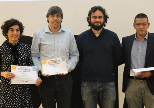 From left to right: Zoe Vadero (from Vadeo 2.0), Roberto Esparcia (Cuatrochenta), Roberto Jaramillo (Innovation Councillor), José Vicente Riera (IRIC Universitat).