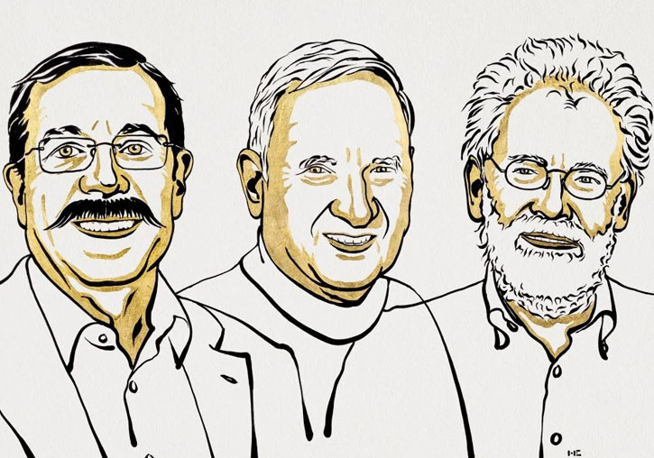 Guanyadors del premi Nobel de Física de 2022, Alain Aspect, John F. Clauser i Anton Zeilinger. Imatge: Octubre Centre de Cultura Contemporània.