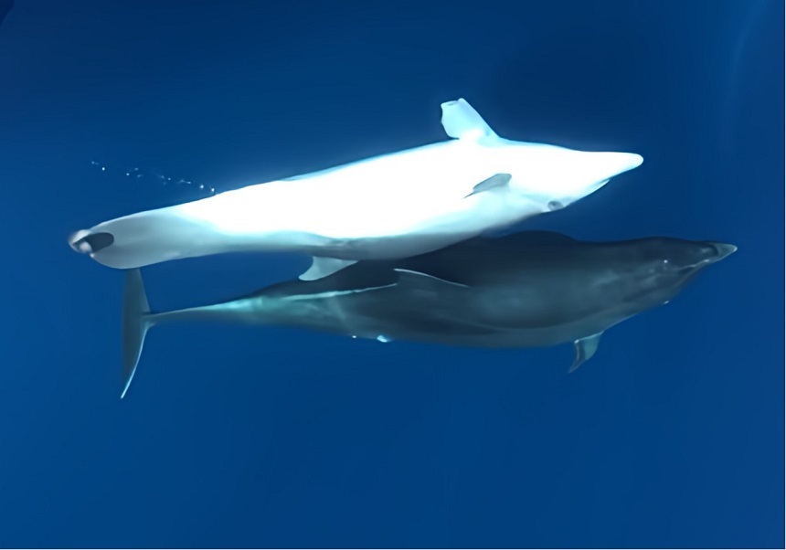 The dolphin under study, swimming in the Mediterranean Sea.