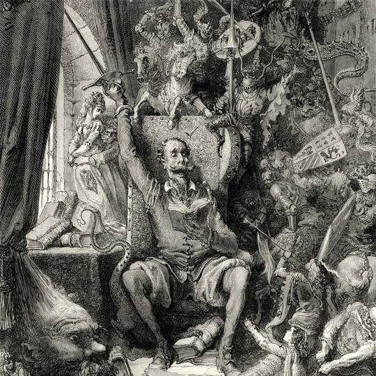Detall de la portada del llibre, dibuix del Quixot