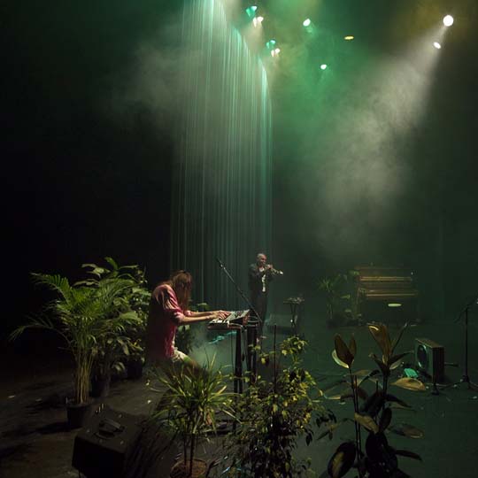 A man and a woman performing at a concert