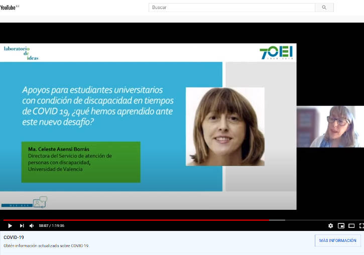 Un momento de la intervención de Celeste Asensi en el webinar.