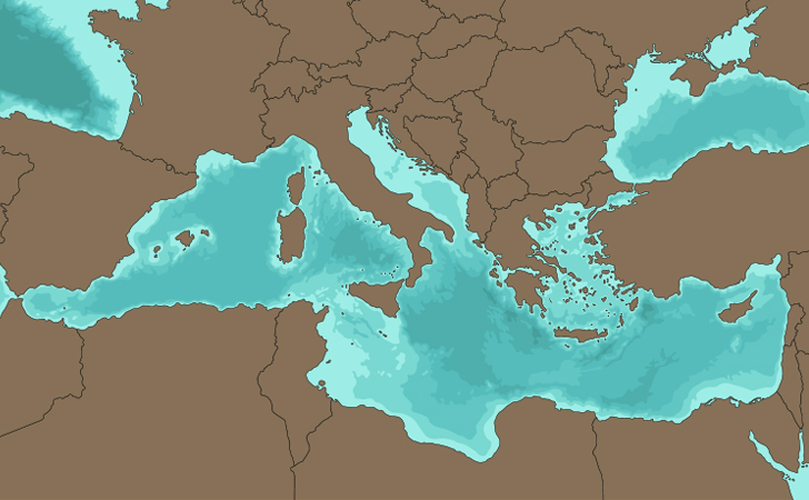 Ilustración de un mapa con el mar mediterráneo