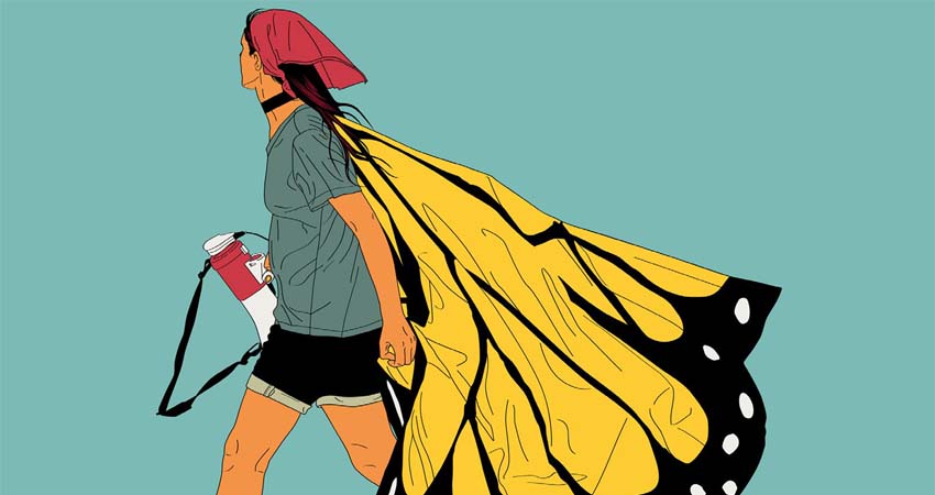 Dibujo de una mujer con alas de mariposa