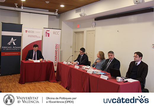 From left to right: Danilo Petranovich (Abigail Adams Institute), Aurelio Tornero (RNB), Donna Hicks Harvard University), Nicolás Salvador (RGIB) and Tyler VanderWeele (Harvard University)