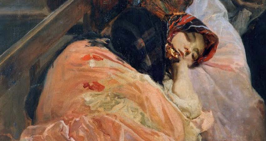 Detall quadre de Sorolla, una dona ficada al llit