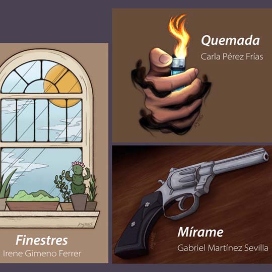 Dibuix d'una finestra, un encenedor i una pistola