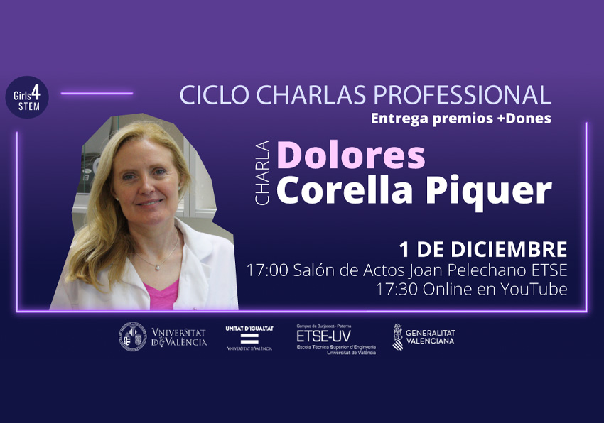 Imagen del evento:cartel de la charla girls4stem homenaje a la investigadora Dolores Corella