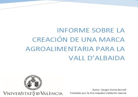 portada del informe sobre la creación de una marca agroalimentaria para la Vall d'Albaida por Sergio Doria Borrell.