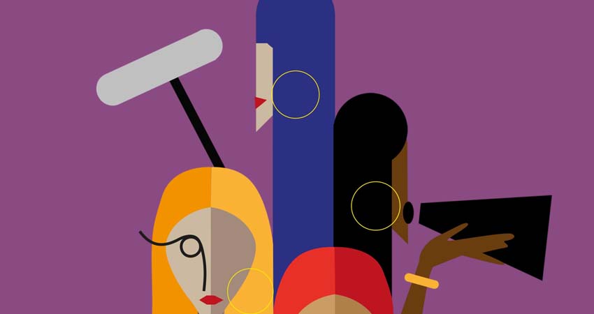 Drawing of four women with cameras