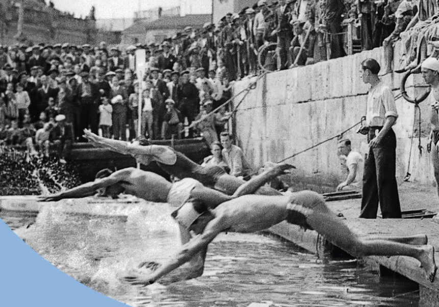Swimmers in the port