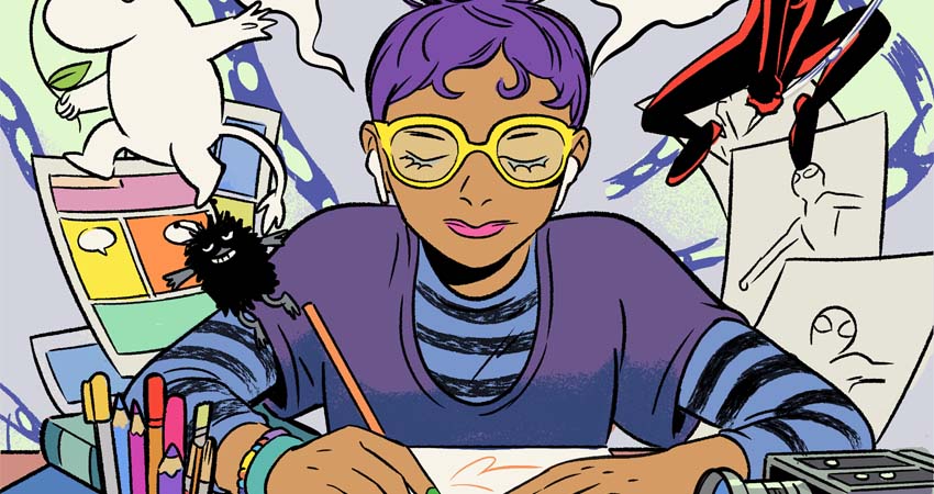 Dibujo de una mujer haciendo una ilustración