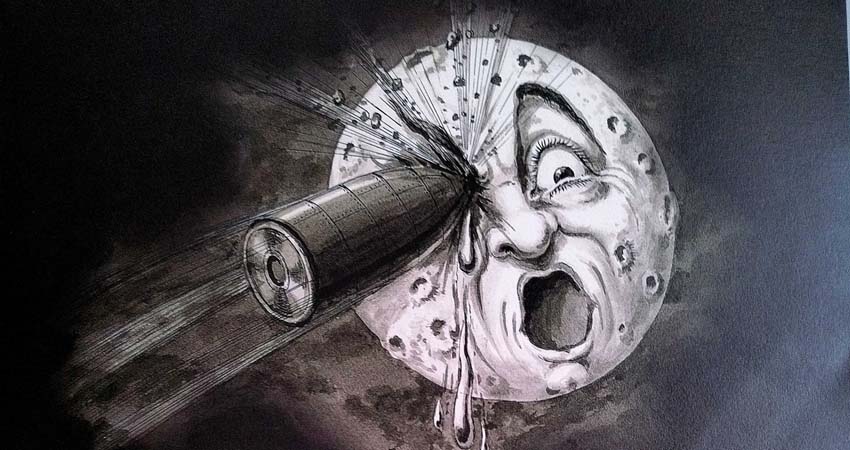 Dibujo de la luna con una bala en el ojo