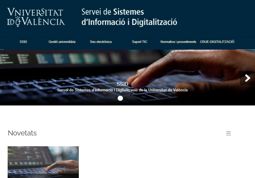 Captura de pantalla del nou web del Servei de Sistemes d'Informació i Digitalització