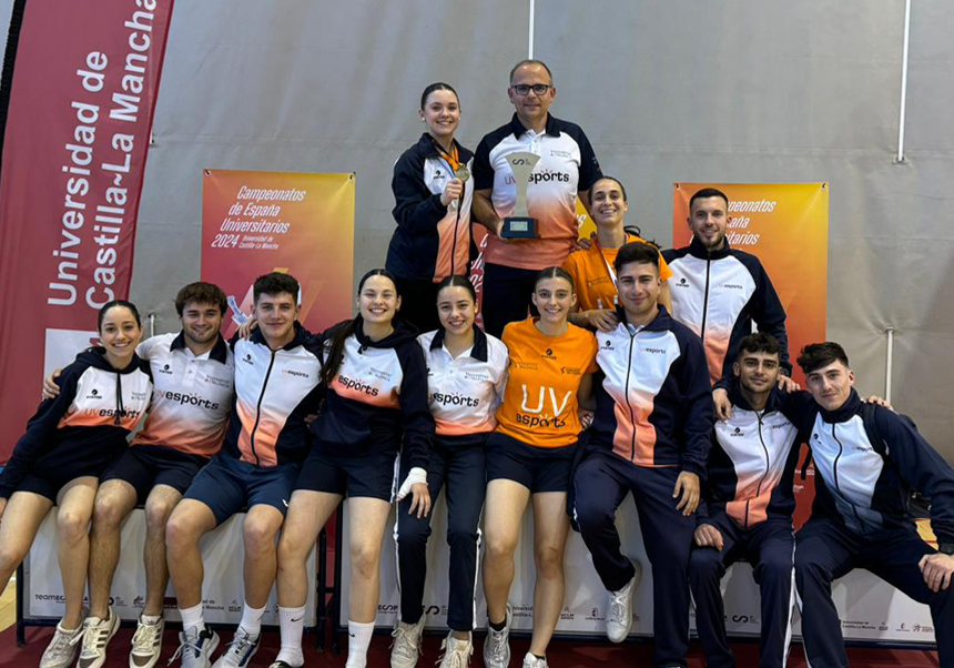 The karate fighters with their trophy in the Spanish Championships.