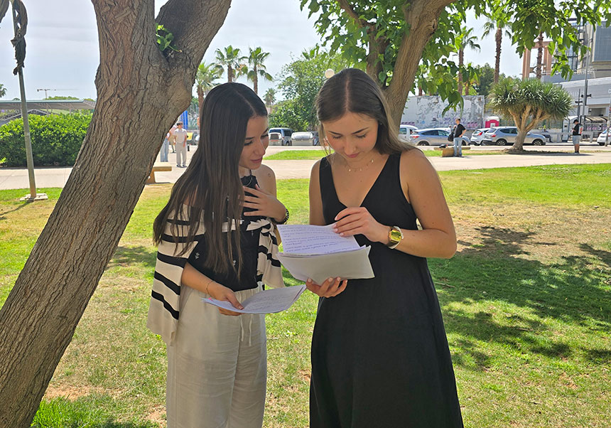 Two students at the campus of the University