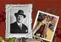 Portrait of Blasco Ibáñez and painting of a couple dancing tango