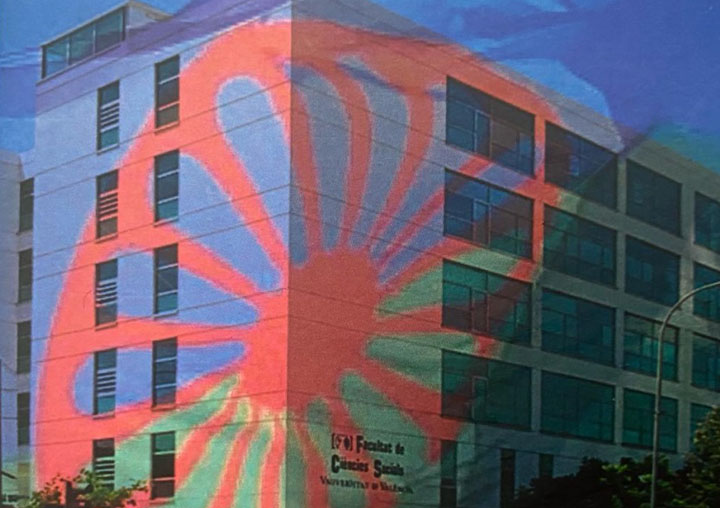 Romany people’s flag, projected over the Faculty of Social Sciences.