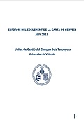 Imatge de la coberta i enllaç a l'Informe seguiment 2025 de la carta de serveis de la Unitat de campus de Tarongers
