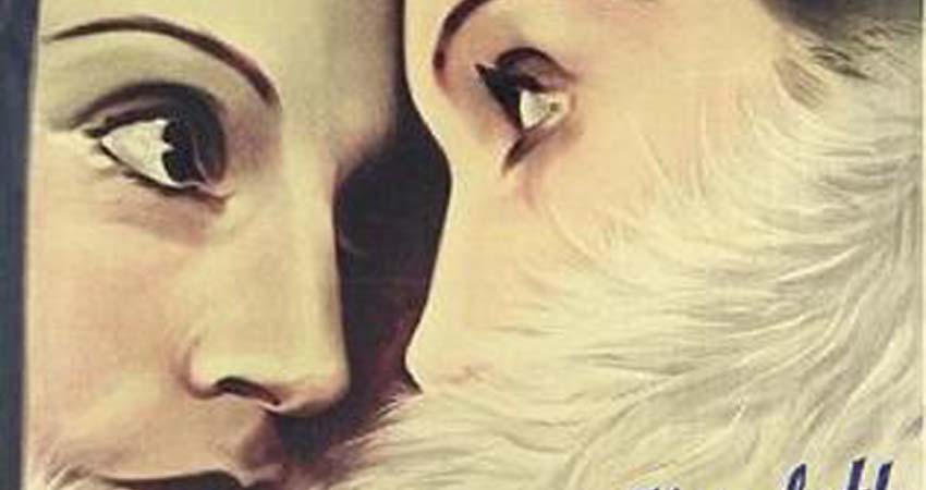 Detall del cartell. Una dona enfront d'un espill