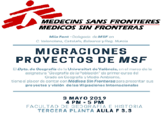 Metges sense fronteres vindrà a la Facultat de Geografia i Història de la Universitat de València per a parlar de Migracions