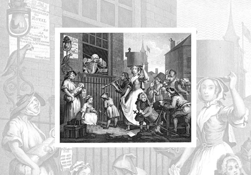 Ciudades sonoras. Jornadas de musicología urbana. Imagen: William Hogarth. The Enraged Musician (1741)