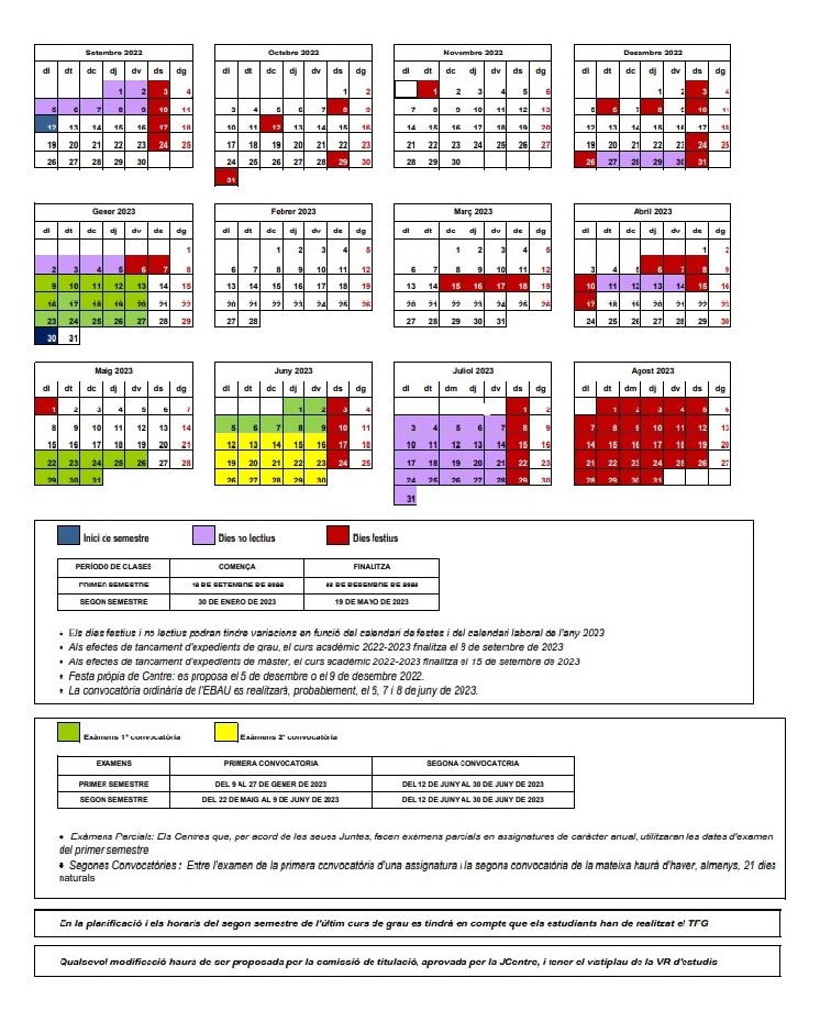 Calendari acadèmic 2022 - 2023