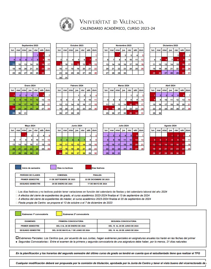 Calendario académico 2023 - 2024