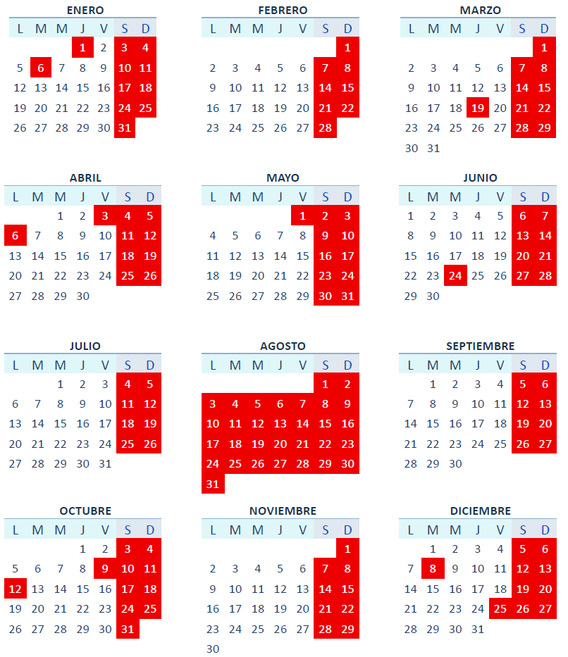 Calendario días inhábiles 2026