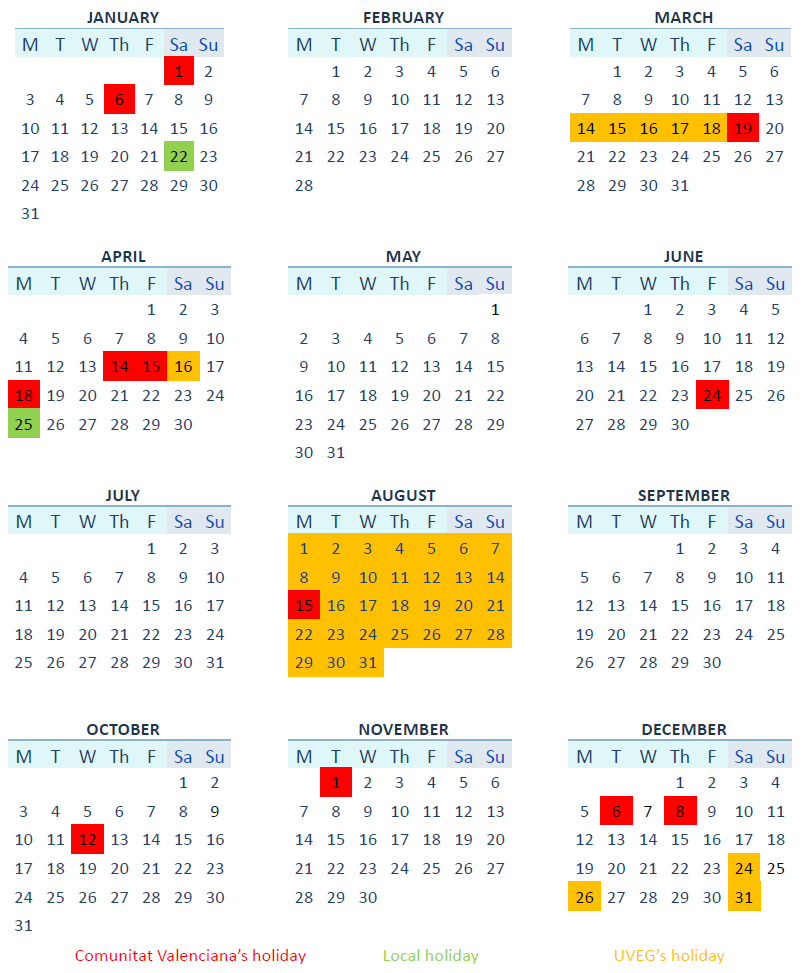 Non Working Days Calendar Non Working Days Calendar